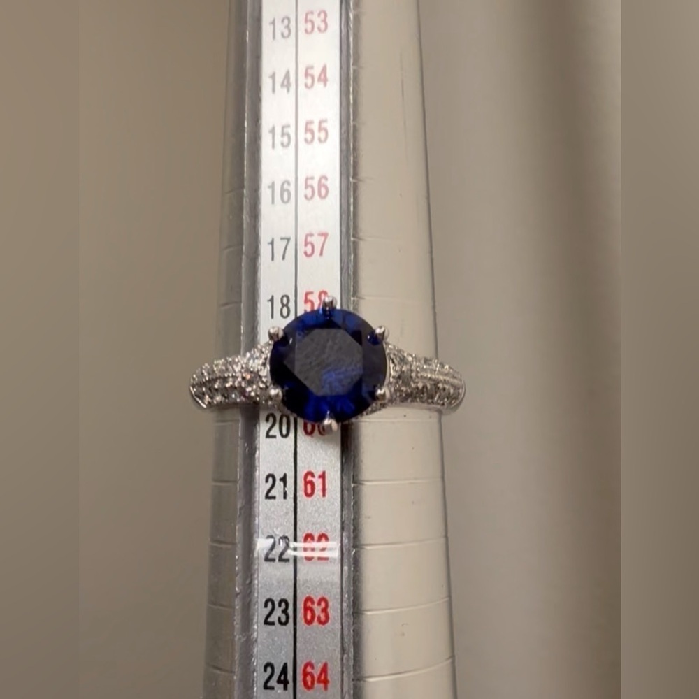 Vintage sterling silver and simulated sapphire and cz Ring size 9